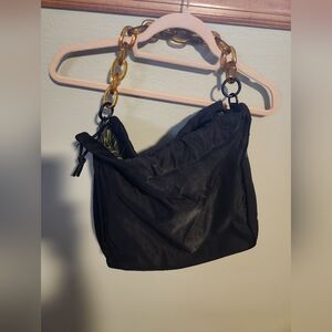 ROTUNDA Chic Black Shoulder Bag with Amber Chain